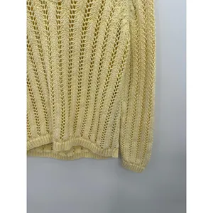 Eddie Bauer Womens S Butter Yellow Open Knit V Neck Sweater Coastal Pointelle thumbnail 5