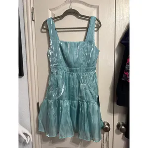 Lulus Blue Iridescent Shimmer Tiered Mini Dress Mermaidcore Coquette Glam Party thumbnail 2
