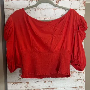 Free People Red Ruched Sleeve Blouse thumbnail 2