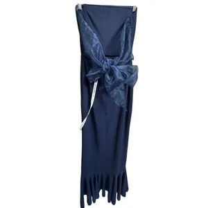 Lucy In The Sky Navy Blue Strapless Back Bow Corset Maxi Dress Medium thumbnail 6