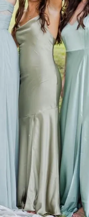 Satin Formal Dress Silver Size 0 thumbnail 3