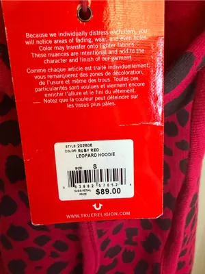 NWT True Religion Red Leopard Print Cropped Hoodie Size Small thumbnail 14