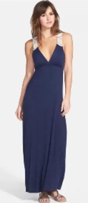 Felicity & Coco Crochet Back Jersey Maxi Dress Size XS nwt (4340) thumbnail 1