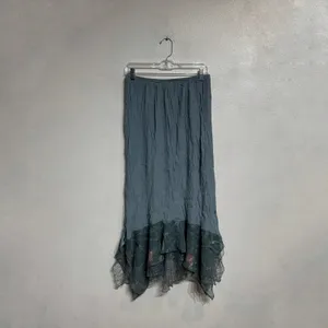 Vintage 90s Blue Sheer Lace Handkerchief Hem Midi Skirt Sz M thumbnail 2