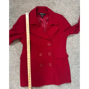 Vintage New York & Company Red Wool Blend Double Breasted Pea Coat Womens 12 thumbnail 3