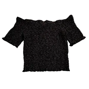 Urban Outfitters Smocked OffShoulder CropTop BLk Metallic Sparkle festival NWT M thumbnail 4