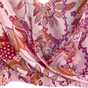 Intimately Free People Pink Floral Paisley Tie Shoulder Smocked Crop Top Medium thumbnail 5