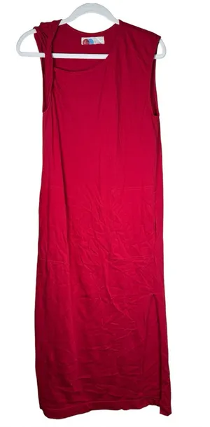Free People Beach Red Cotton Maxi Dress with twist strap and pockets thumbnail 1
