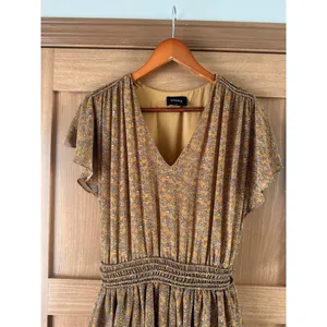Storia Brown Floral Ruffle Mini Dress Butterfly Sleeves Women’s size Medium thumbnail 4