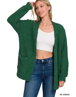 Zenana‎ Long Sleeve Popcorn Sweater Cardigan with Pockets - Large thumbnail 1