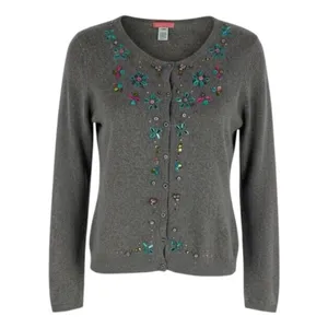 Glam Souls Cashmere Wool Blend Cardigan Rhinestone Brown Size S/M thumbnail 2