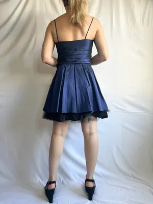 Fiesta Solid Straight Ruched Satin/Mesh Homecoming Dress - Blue/Black - M thumbnail 2