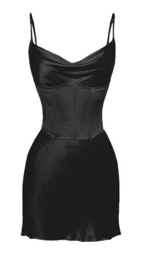 Heiress Beverly Hills Black Corset Satin Slip Dress in Black thumbnail 1