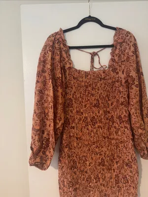 Free People Rust Floral Smocked Mini Dress thumbnail 3