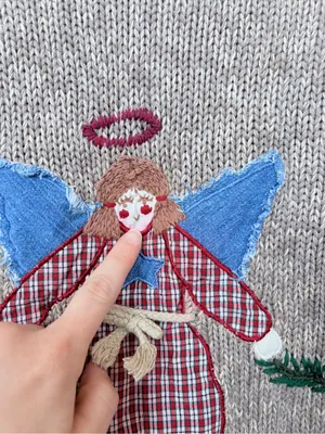 Vintage Cotton Knit Christmas Sweater Patchwork Unique Medium Button Cardigan Red thumbnail 7