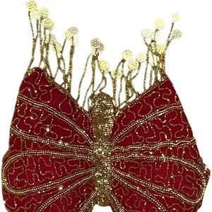 Y2K Beaded Butterfly Halter Top Red Gold Coin Fringe Festival Rave Fairycore S/M thumbnail 6