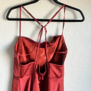 Azazie Bridesmaids Dress Terracotta Flowy Cowl Neckline Side Slit Satin Size 12 thumbnail 8