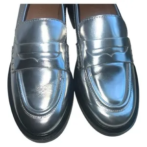 Madewell The Vernon Metallic Silver Leather Penny Loafers Size 6 thumbnail 8