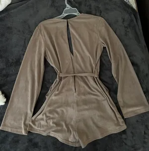Love Riche Boutique Taupe Long Sleeve Suede Romper thumbnail 3