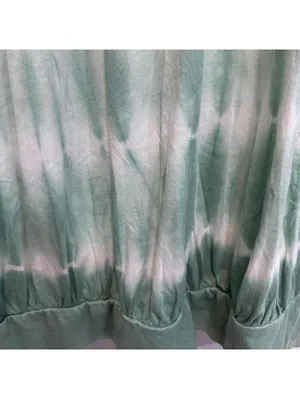 Chaps Green and White Tie Dye Banded Bottom Blouse Plus Size 1X thumbnail 4