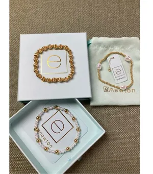 ENewton 3Pcs Gold Ribbed Bead Pearl Stretch Stack Bracelet Set thumbnail 4