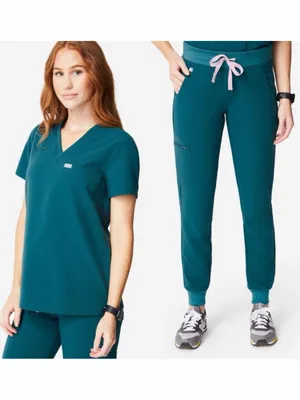 Figs Set 2 Pieces Catarina Scrub Top XS & Zamora Jogger Pants XSP Caribbean Blue thumbnail 2