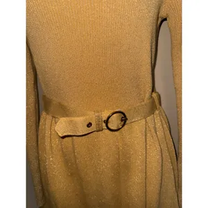 Free People French Girl Gold Metallic Belt mini dress M Glam Holiday Retro Chic thumbnail 6