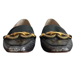 Tory Burch Jessa Horsehead Loafers Snake Patent Leather Black Gold 8.5 thumbnail 2
