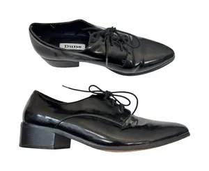 Dune Black Patent Leather Pointed Toe Oxford Loafers Womens 9 Preppy Shoes thumbnail 1