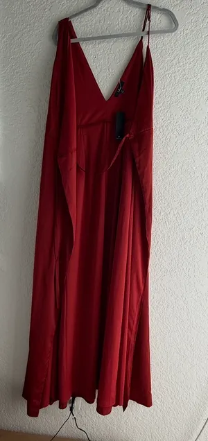 Lulus Poised Sophistication Rust Red Satin Wrap Maxi Dress - NWT - Size M - 63" Length thumbnail 10