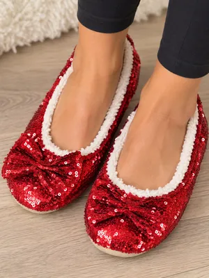 Snoozies Wizard of Oz Ruby Slipper Red Sequin Ballerina Slippers Women’s Size 8 thumbnail 1