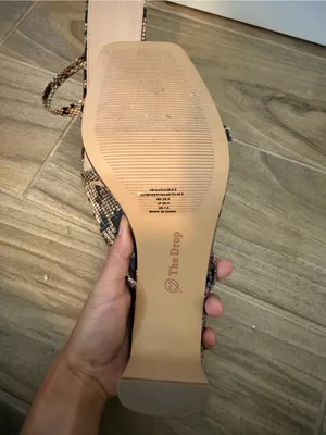 Snake-Print Strappy Block Heel Sandals in Beige/Black thumbnail 5