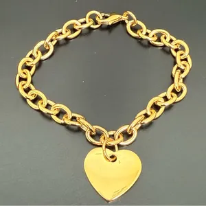 EDFORCE Gold Stainless Steel Heart Charm Link Bracelet 19g. thumbnail 2