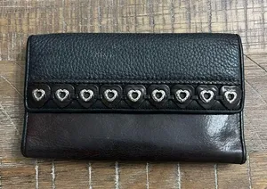 Brighton Vintage Leather Wallet with Silver Tone Hearts and Leather Hearts. thumbnail 1