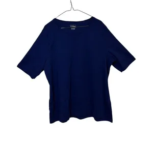LL Bean T-Shirt Womens 2X Plus Blue Short Sleeve Cotton Crew Neck 508244 thumbnail 1