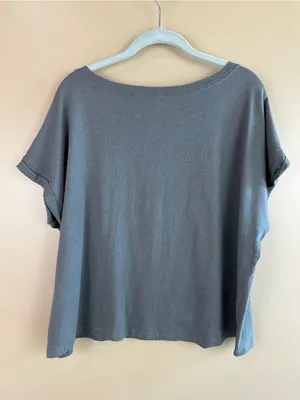 Made In USA Gray Graphic Quote Tee Rolled Sleeve Boxy Cotton T-Shirt Large thumbnail 4