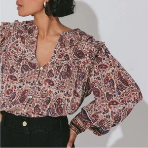 Cleobella Samara Bishop Sleeve Printed Cotton Blouse M thumbnail 3