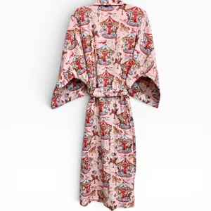 Printfresh Carousel Organic Cotton Robe Pink L XL Kimono Kathy Hilton Collab NWT thumbnail 3