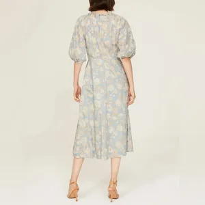 Rebecca Taylor Short‎ Sleeve Satin Leaf Floral 100% Cotton Maxi Dress Size 8 thumbnail 2