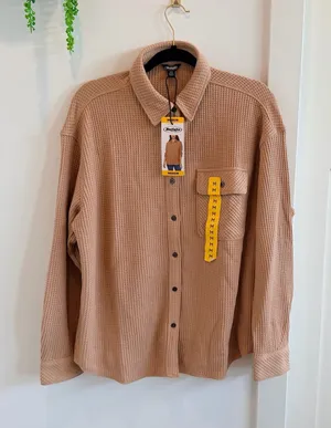 Buffalo Jeans Tan Waffle Knit Button-Down Shirt Jacket NWT Size Medium Womens thumbnail 1