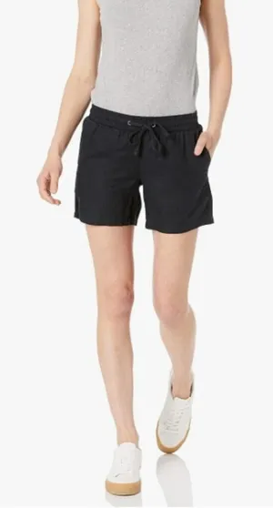 Amazon Essentials Women's Black 5" Linen Blend Drawstring Shorts Size Small thumbnail 1