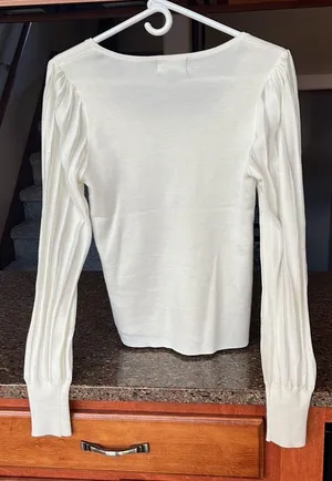 Cream Light Sweater With Semi Sheer Sleeved thumbnail 2