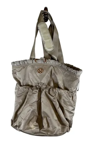 Lululemon Floral Drawstring Gym Tote Bag Taupe Champagne Rose Gold Logo *FLAWED* thumbnail 1