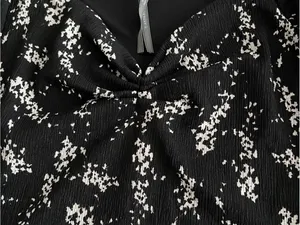 Anthropologie sweetheart neck blouse puff sleeves black floral print L thumbnail 4