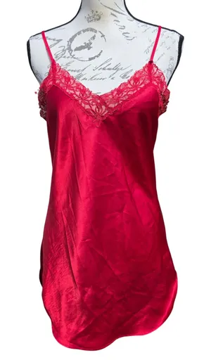 Victoria's Secret Gold Label Vintage Red Satin Lace Trim Chemise Slip Dress S thumbnail 1