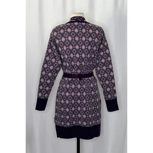 COSY WOOL‎ by Elson Purple Geometric Cardigan Sweater Belted Tie Waist Size 38 thumbnail 9