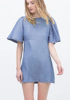 Z🐞Zara Blue Denim Mini Dress with Flutter Sleeves thumbnail 1