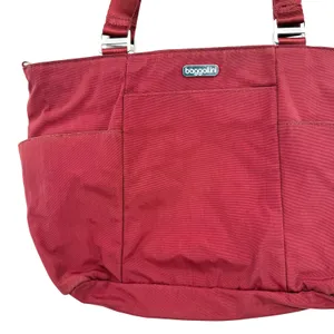Baggallini Red Shoulder Tote Bag Yellow‎ Lined Multipocket Attached Coin Purse thumbnail 2