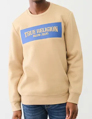True Religion Embossed Arch Logo Sweatshirt Beige Soft Fleece Lined Size Medium thumbnail 1