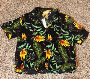 Olivaceous Women's Medium Tropical Print Button Down Short‎ Sleeve Shirt thumbnail 1